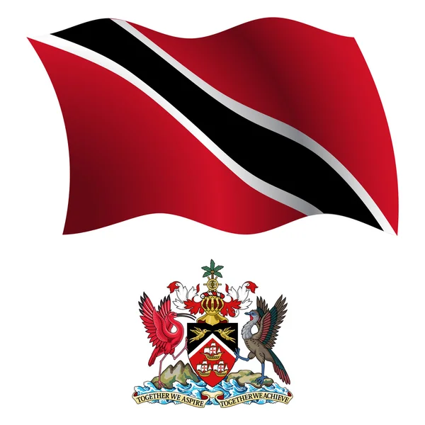 Trinidad és tobago hullámos zászló és címer — Stock Vector