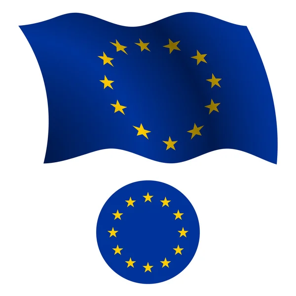 유럽 연합 물결 모양의 플래그 및 아이콘 — 스톡 벡터