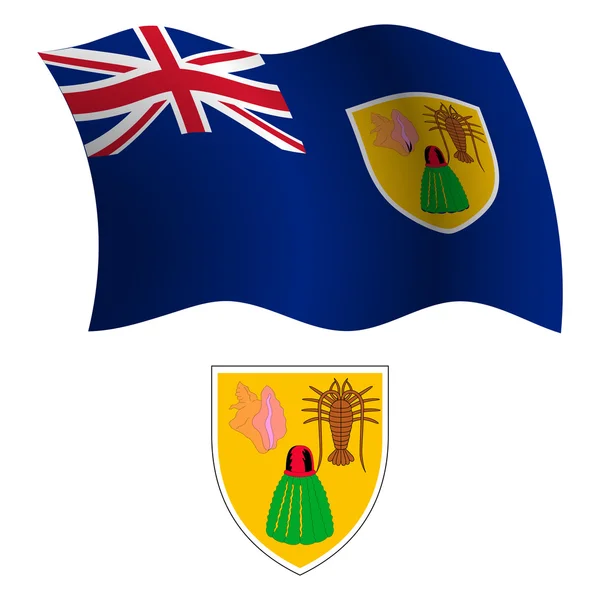 Islas Turcas y Caicos bandera ondulada y abrigo — Vector de stock
