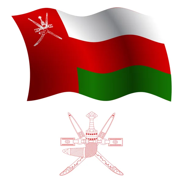 Oman bandeira ondulada e casaco — Vetor de Stock