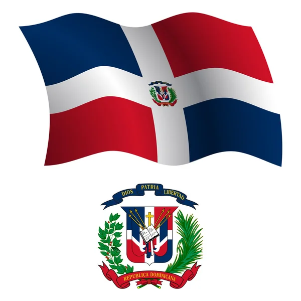República Dominicana ondulado bandera y abrigo — Vector de stock