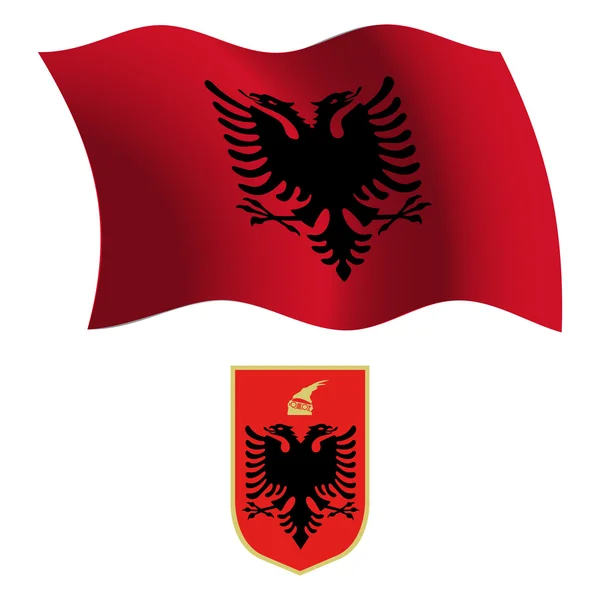 Albania bandiera ondulata e cappotto — Vettoriale Stock