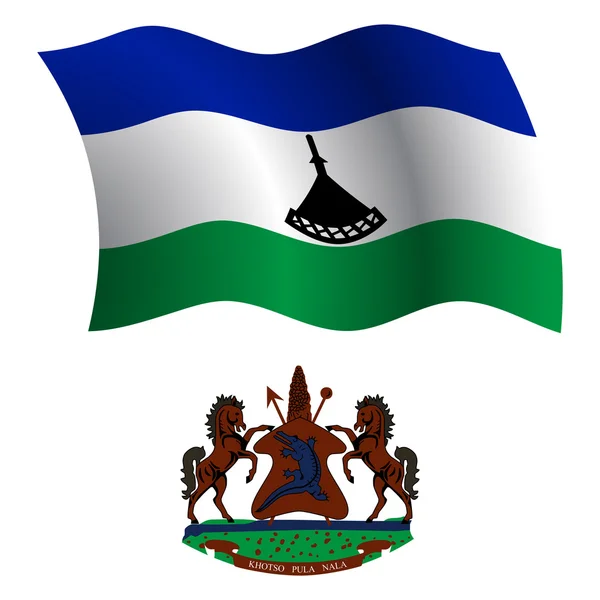 Lesotho bandeira ondulada e casaco — Vetor de Stock