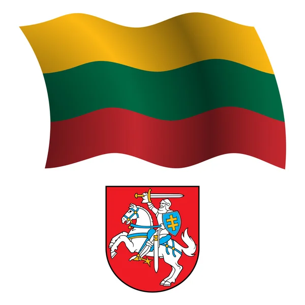 Bandera ondulada lithuania y abrigo — Archivo Imágenes Vectoriales