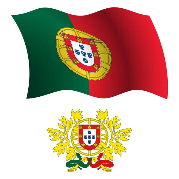 Portugal wavy flag and coat — Stock Vector