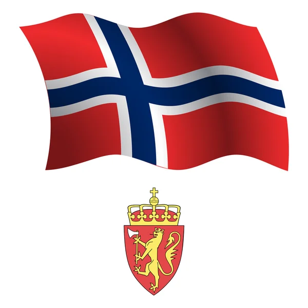 Norwegen wellenförmige Flagge und Mantel — Stockvektor