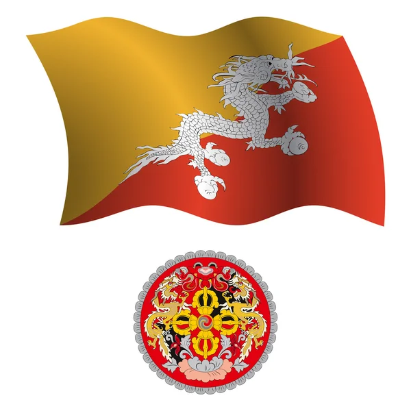Bhután ondulado bandera y abrigo — Vector de stock