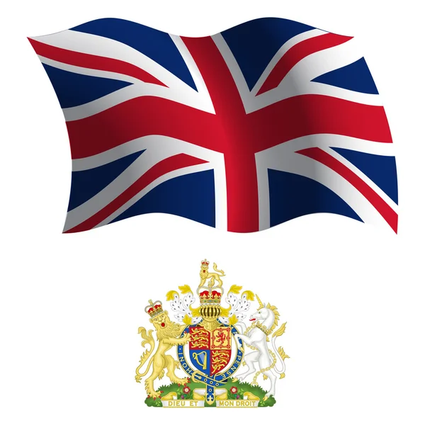 United Kingdom wavy flag and coat — стоковый вектор