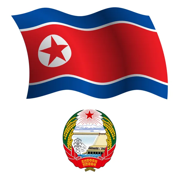 Nordkorea vågiga flagga och kappa — Stock vektor