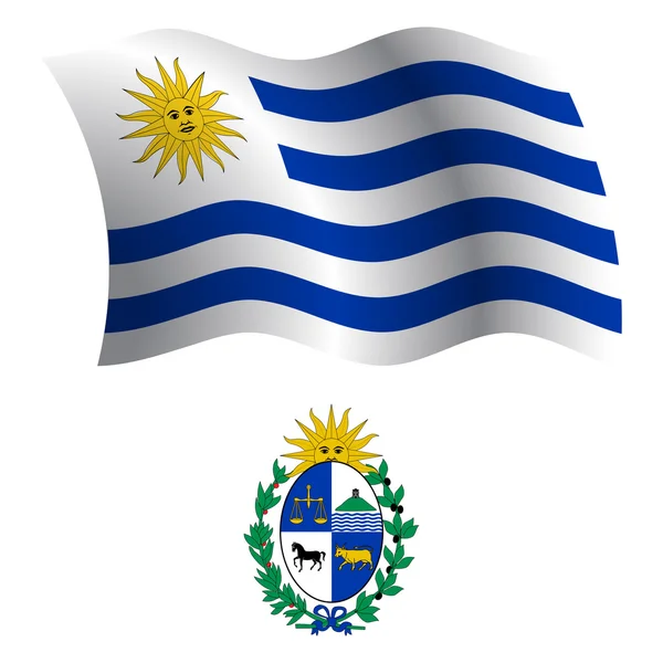 Uruguay ondulado bandera y abrigo — Archivo Imágenes Vectoriales
