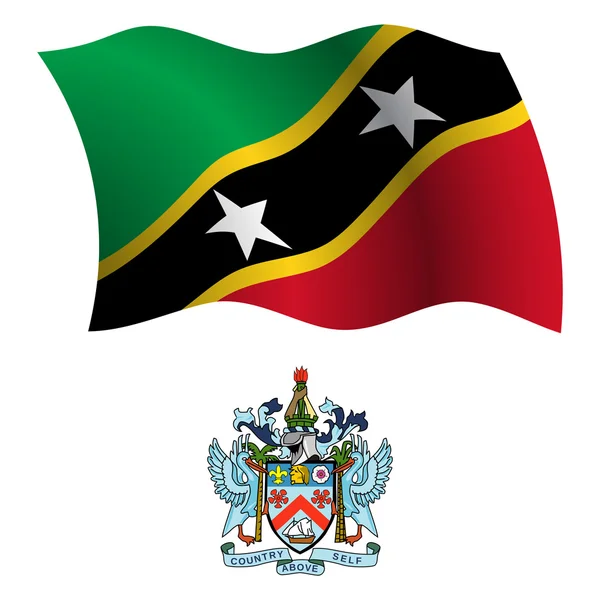 Saint kitts and nevis wavy flag and coat — Stock Vector