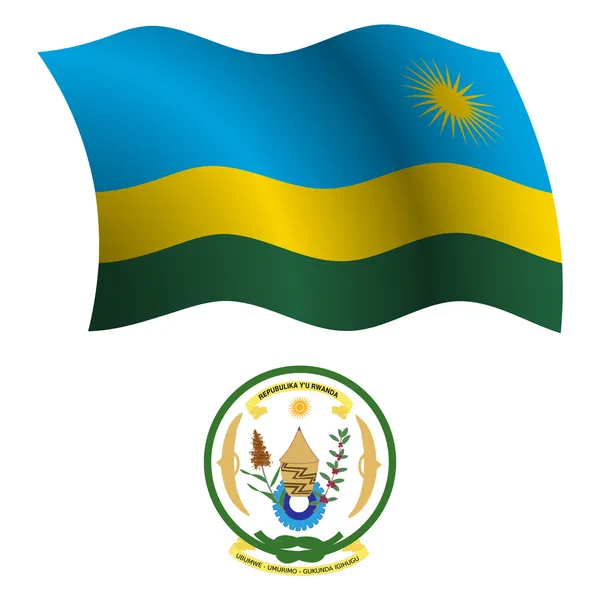 Rwanda falisty flaga i herb — Wektor stockowy