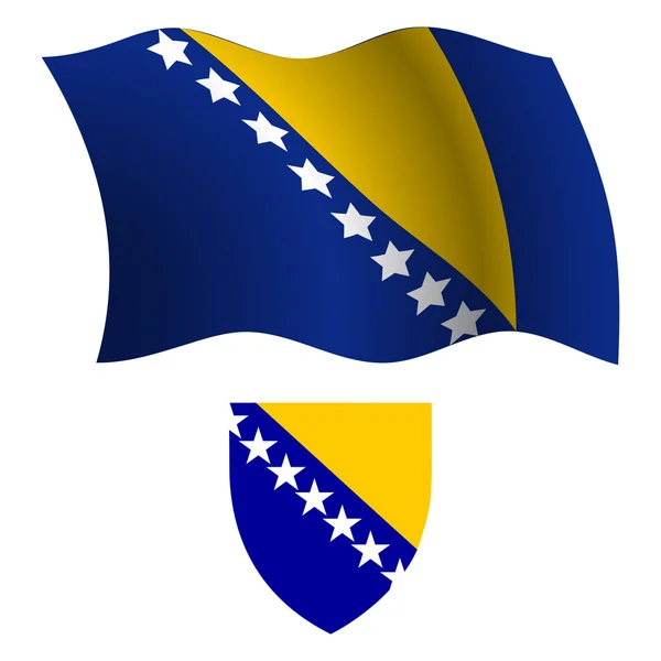 Bosnia y Herzegovina ondulada bandera y abrigo — Vector de stock