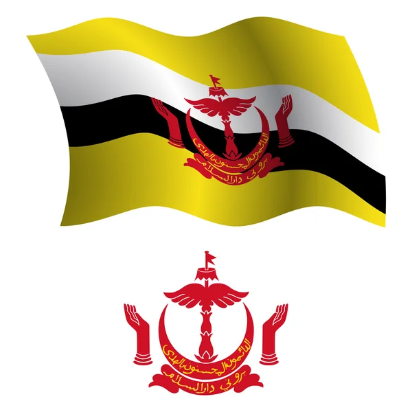 Brunei wavy flag and coat — Stock Vector