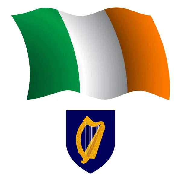 Irland wellenförmige Flagge und Mantel — Stockvektor