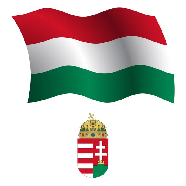 Hungary ondulado bandera y abrigo — Archivo Imágenes Vectoriales