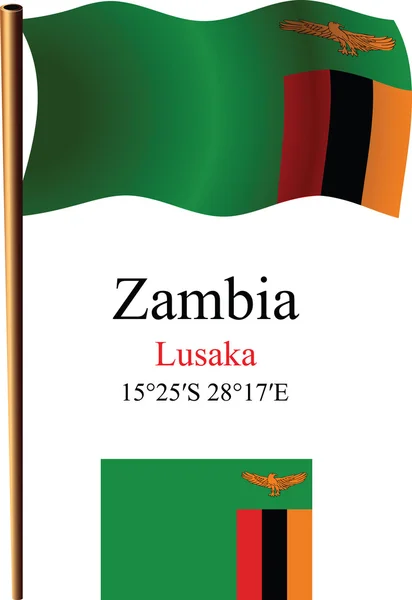 Zambia wavy flag and coordinates — Stock Vector