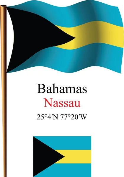 Bahamas wavy flag and coordinates — Stock Vector