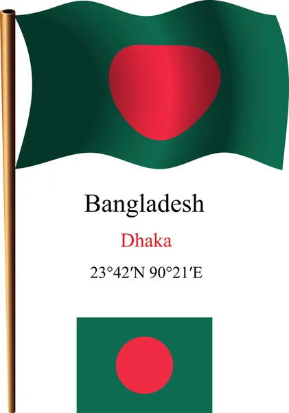 Bangladesh wavy flag and coordinates — Stock Vector