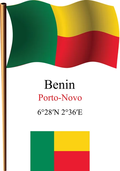 Benin wavy flag and coordinates — Stock Vector