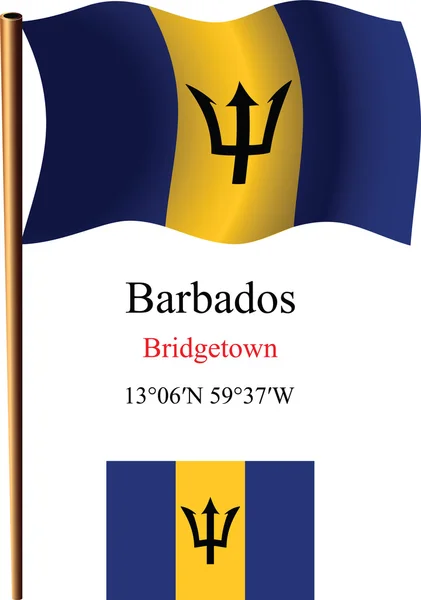 巴巴多斯波浪国旗和坐标 — 图库矢量图片
