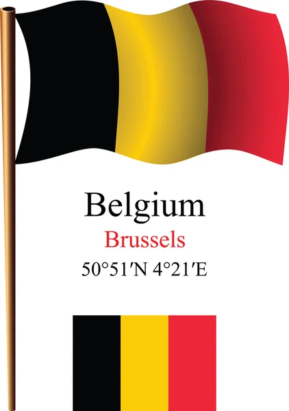 Belgium wavy flag and coordinates — Stock Vector