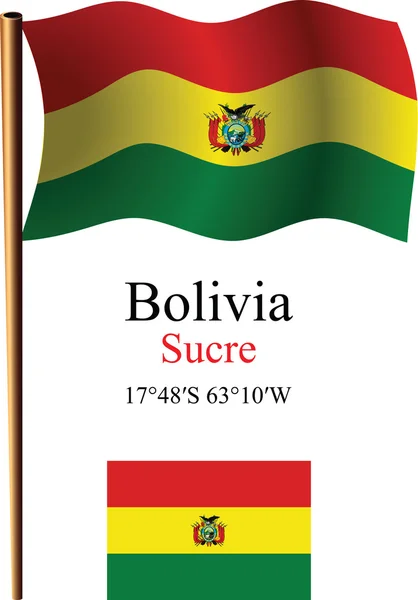 Bolivia wavy flag and coordinates — Stock Vector
