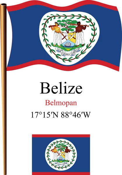 Belize bandera ondulada y coordenadas — Archivo Imágenes Vectoriales