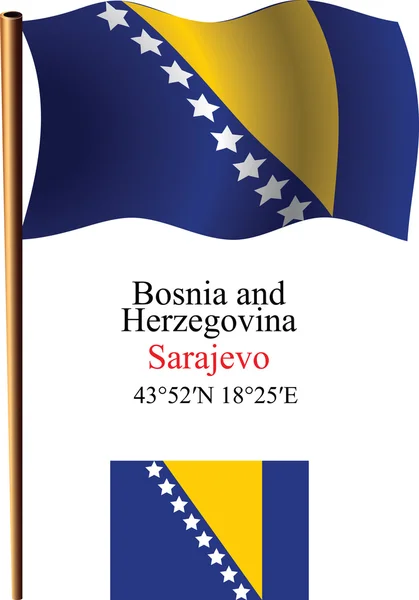 Bosnië en herzegovina golvende vlag en coördinaten — Stockvector