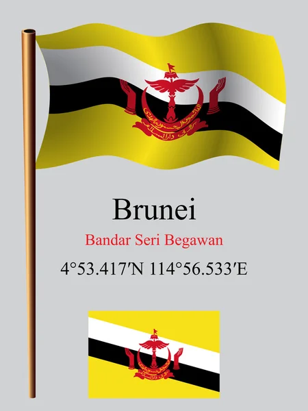 Brunei drapeau ondulé et coordonnées — Image vectorielle