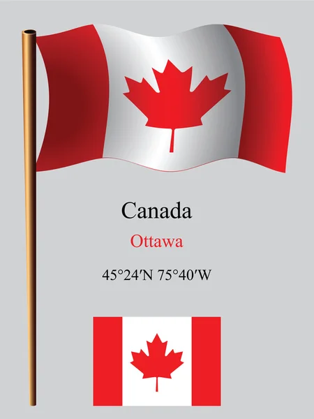 Canada wavy flag and coordinates — Stock Vector