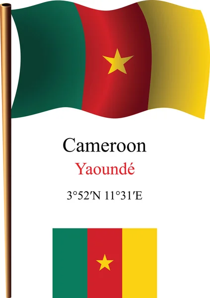 Cameroon wavy flag and coordinates — Stock Vector