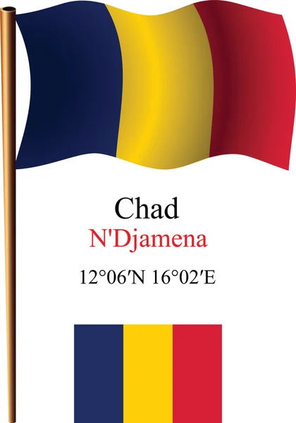 Chad bandera ondulada y coordenadas — Archivo Imágenes Vectoriales