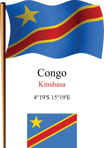 Congo wavy flag and coordinates — Stock Vector