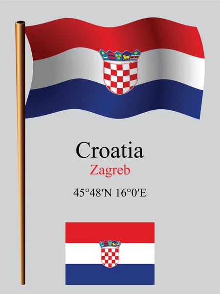 Croatia wavy flag and coordinates — Stock Vector