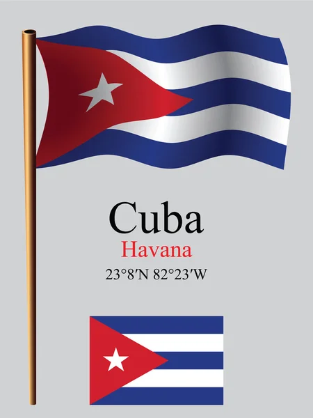 古巴波浪国旗和坐标 — 图库矢量图片
