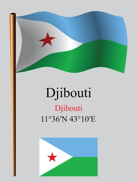 Djibouti bandeira ondulada e coordenadas —  Vetores de Stock