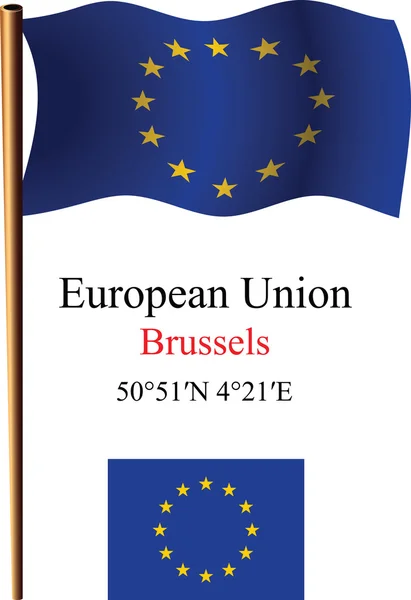 Unión Europea bandera ondulada y coordenadas — Vector de stock