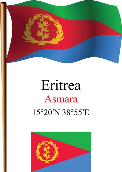 Eritrea wavy flag and coordinates — Stock Vector