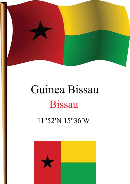 Guinea bissau wavy flag and coordinates — Stock Vector