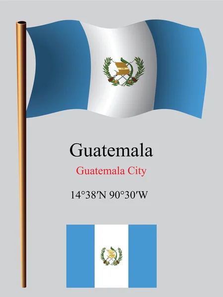 Guatemala wavy flag and coordinates — Stock Vector