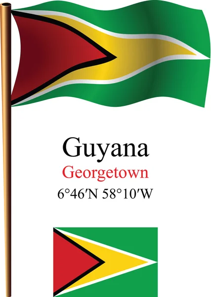 Guyana wavy flag and coordinates — Stock Vector