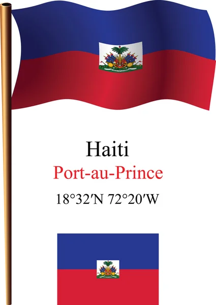 Haiti wavy flag and coordinates — Stock Vector