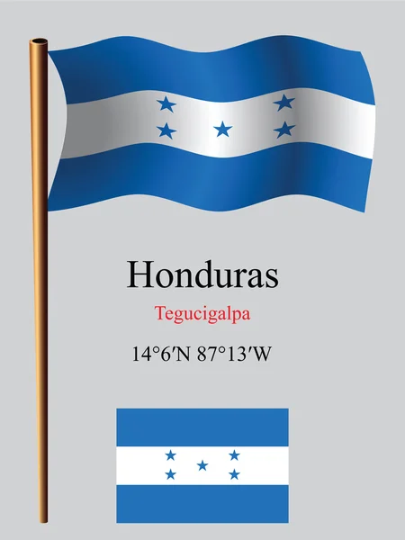 Honduras wavy flag and coordinates — Stock Vector