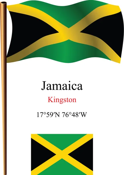 Jamaica wavy flag and coordinates — Stock Vector