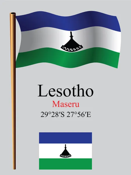 Bandiera sventolata lesotho e coordinate — Vettoriale Stock