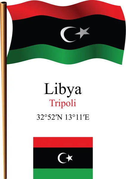 Libya wavy flag and coordinates — Stock Vector