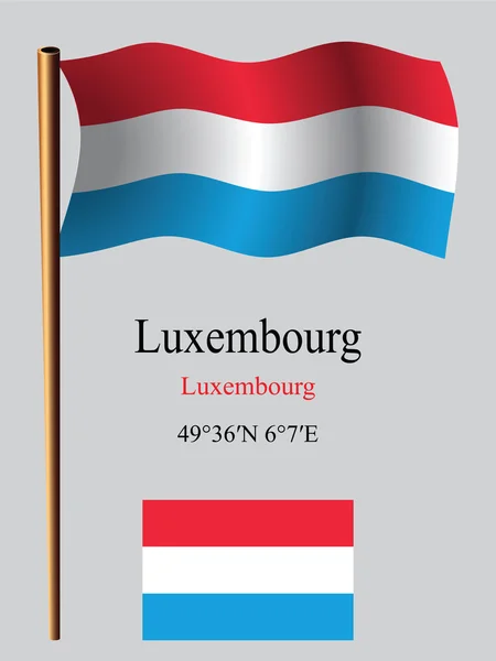 Luxembourg wavy flag and coordinates — Stock Vector