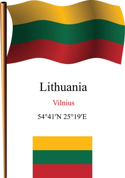 Lithuania wavy flag and coordinates — Stock Vector