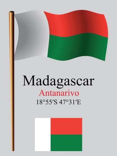 Madagaskar vlnité vlajky a souřadnice — Stockový vektor